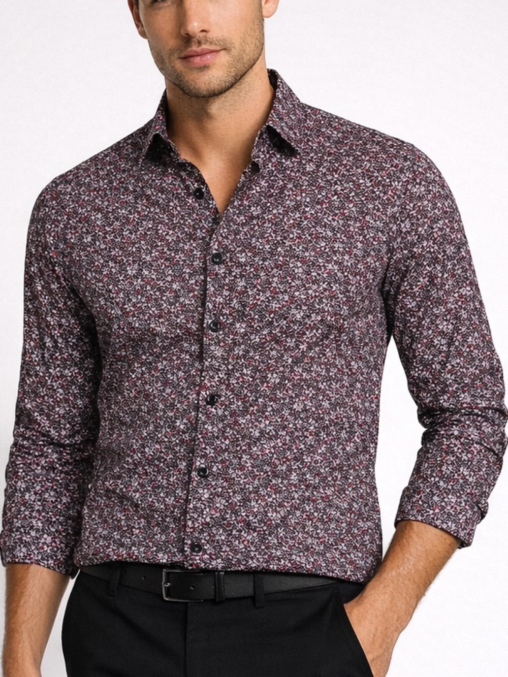 Express Fitted Dark Floral Button-Up Shirt